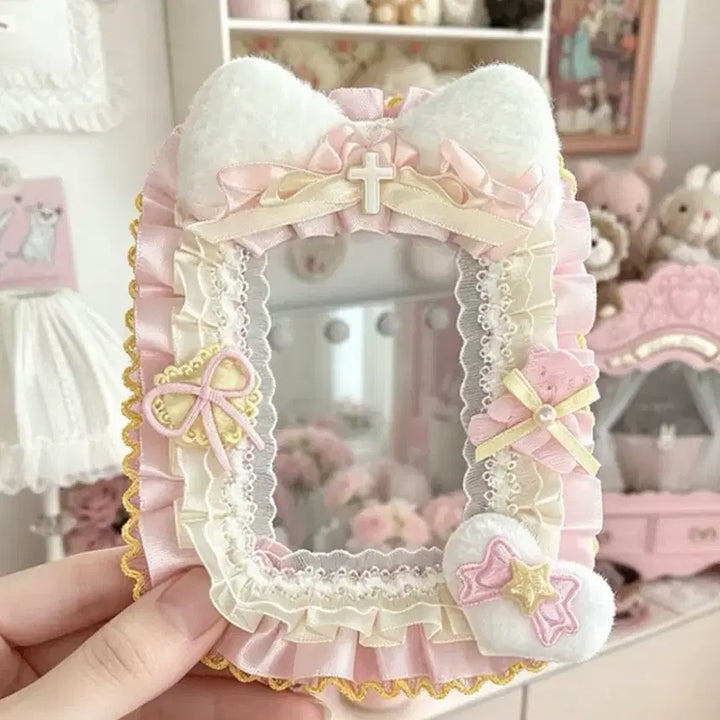 [BUNJANG] Handmade Ribbon Lace Photocard Holder Toploader (Yellow/Pink) / 리본 레이스 탑꾸 포카홀더 탑로더 별 수제 고양이 곰돌이 하트 노랑 분홍 핑크