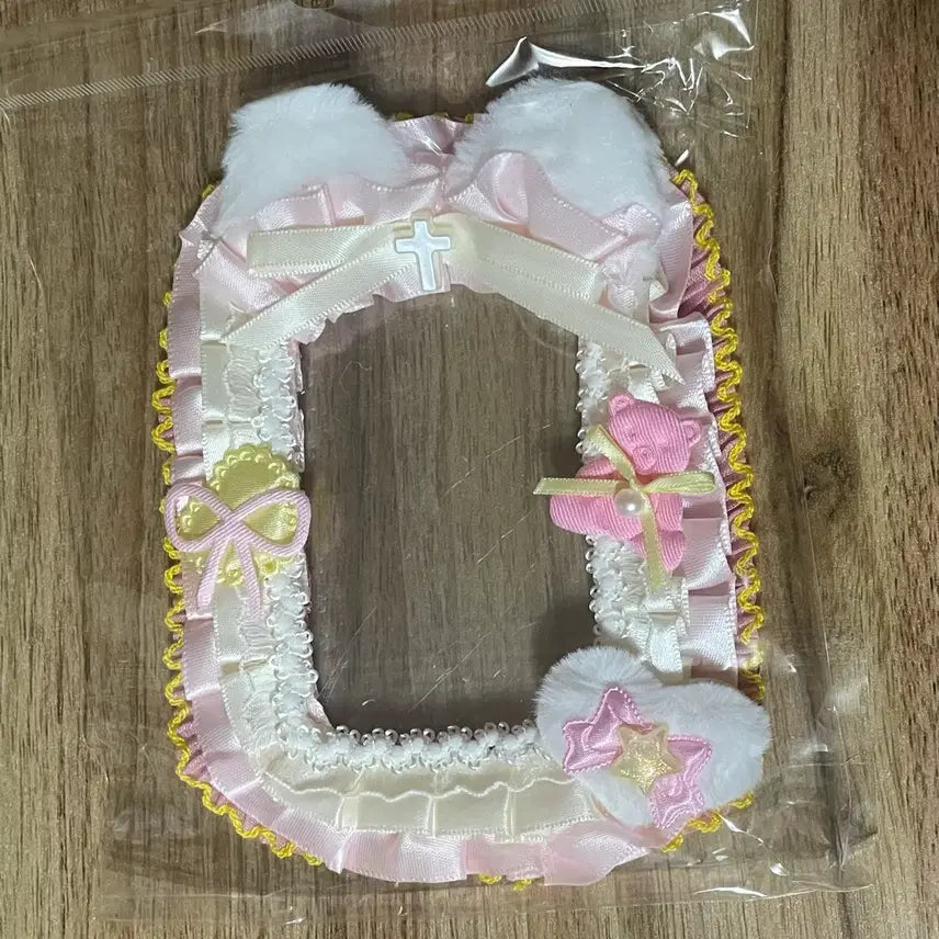 [BUNJANG] Handmade Ribbon Lace Photocard Holder Toploader (Yellow/Pink) / 리본 레이스 탑꾸 포카홀더 탑로더 별 수제 고양이 곰돌이 하트 노랑 분홍 핑크