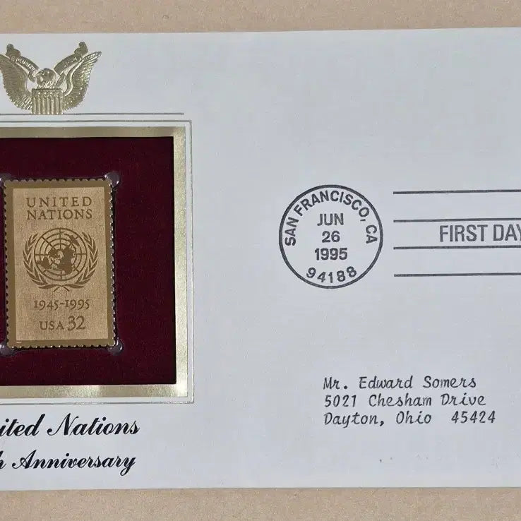 [BUNJANG] PCS 22K Gold Stamp First Day Cover (FDC) Set - T.S. Eliot / UN 50th Anniversary / 미국 PCS 정품 22K 금박 우표 초일봉투(FDC) 2종 판매 (T.S.엘리엇 / 유엔50주년)