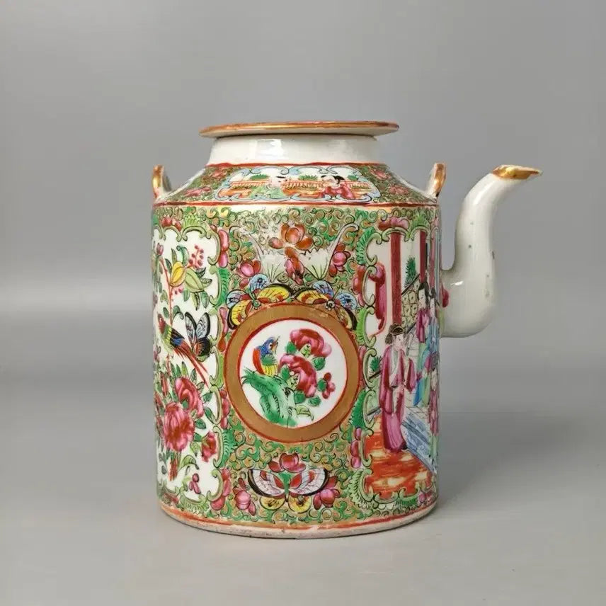 [BUNJANG] Chinese Export Canton Famille Rose Porcelain Teapot - Late Qing Dynasty/Republic Era / 청말 민국시기 광동채 로즈메달리온 수출자기 다관 중국도자기 골동품 수집품