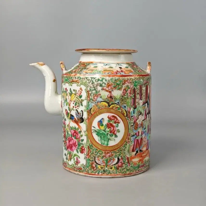 [BUNJANG] Chinese Export Canton Famille Rose Porcelain Teapot - Late Qing Dynasty/Republic Era / 청말 민국시기 광동채 로즈메달리온 수출자기 다관 중국도자기 골동품 수집품