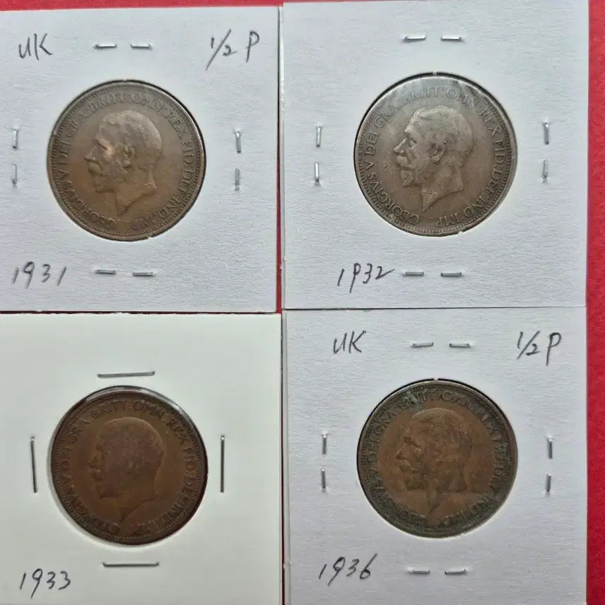 [BUNJANG] George V 1/2 Penny Coin Set (1928-1936) / 영국 조지 5세 1/2 페니 주화 4종