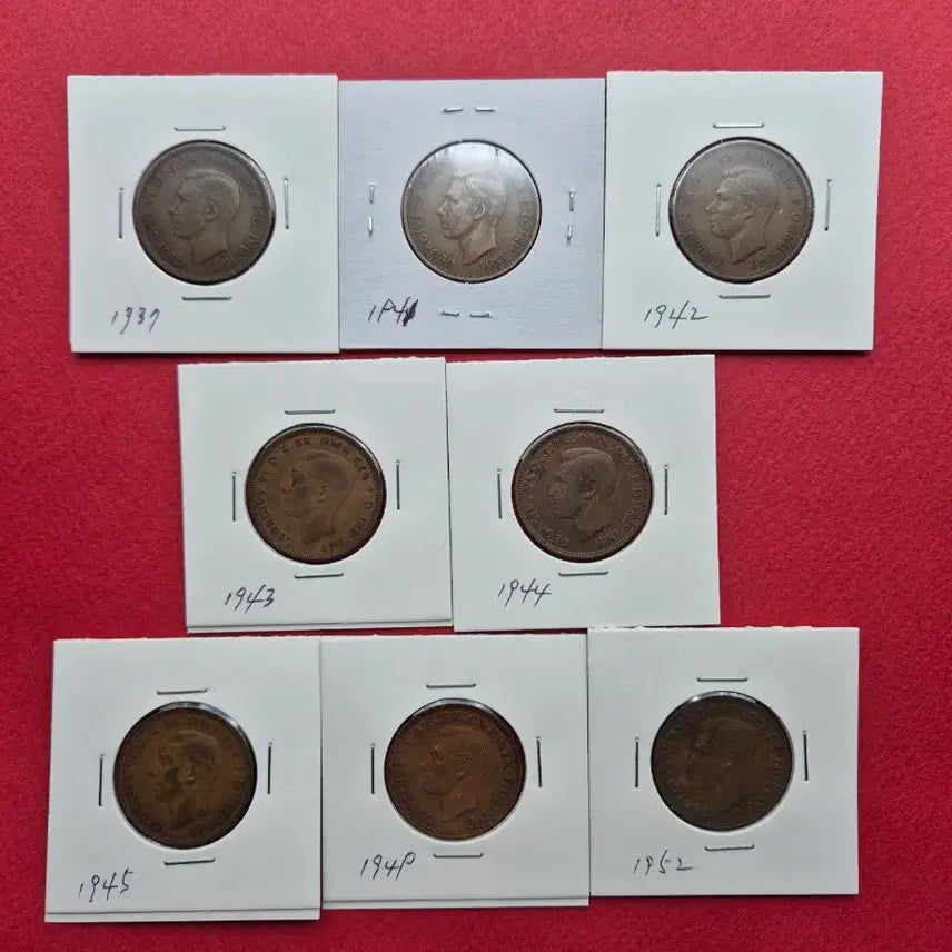 [BUNJANG] King George VI 1/2 Penny Coin Set (1937-1952) - 8 Varieties / 영국 조지 6세 1/2 페니 주화 8종