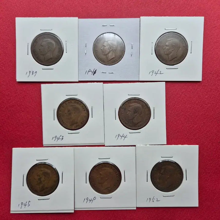 [BUNJANG] King George VI 1/2 Penny Coin Set (1937-1952) - 8 Varieties / 영국 조지 6세 1/2 페니 주화 8종