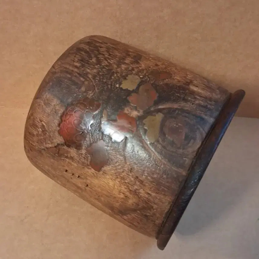 [BUNJANG] 100+ Year Old Walnut Brush &amp; Pen Holder with Tortoiseshell Insect Inlay / 대모초충문 필통벽오동나무붓통 지통 문방사우