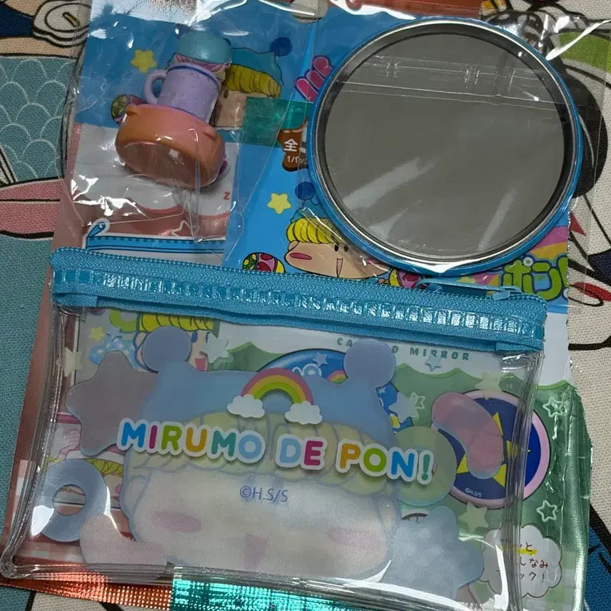 [BUNJANG] Vintage Murmo (Mirmo) Stamp Figure Bundle with Pouch and Mirror / [일괄] 고전 빈티지 미르모 퐁퐁퐁 피규어 스탬프 무르모 + 미르모 파우치 + 손거울