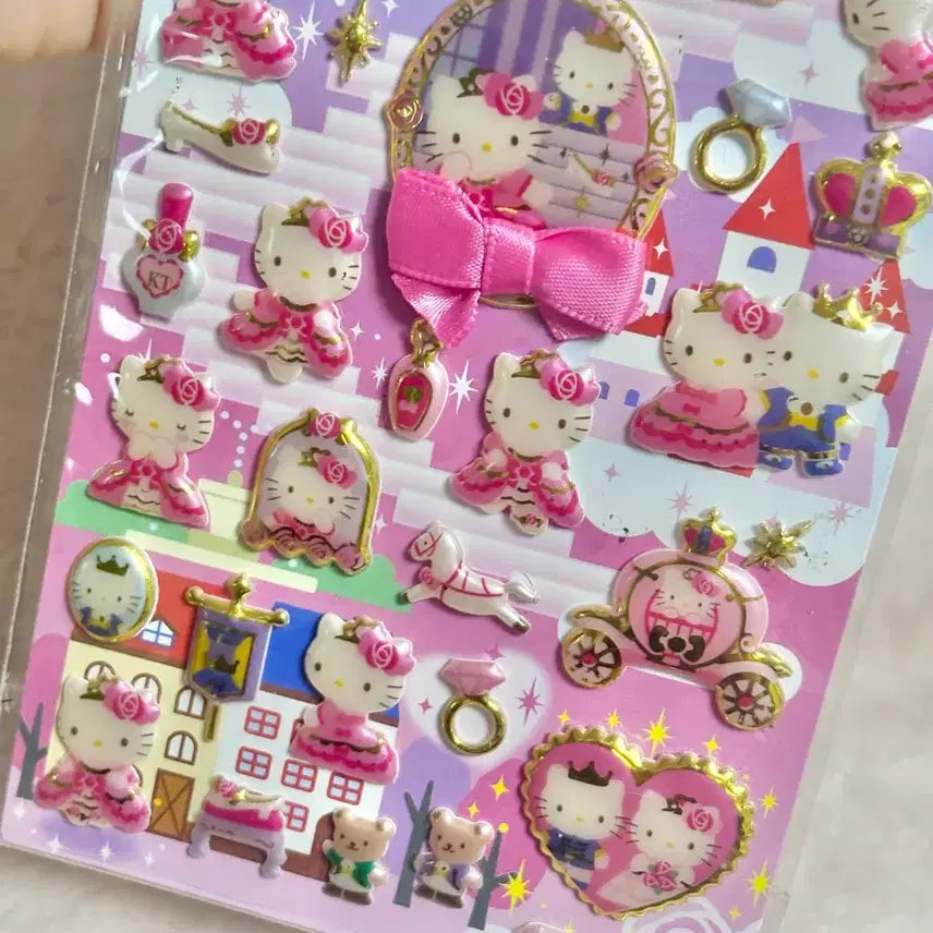 [BUNJANG] Vintage Sanrio Hello Kitty Princess Palace Sticker Set / 고전 산리오 헬로키티 공주풍 스티커 궁전 속눈썹