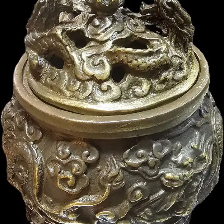 [BUNJANG] Jade Decorated Bronze Incense Burner with Dragon Motif / 명품옥/문양 동향로 비취 장식
