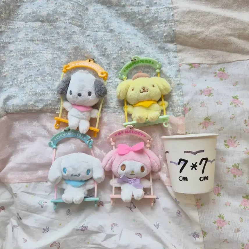 [BUNJANG] Sanrio Characters Swing Keyring Bundle Set (Pochacco, Pompompurin, Cinnamoroll, My Melody) / 고전 빈티지 일괄 인형 산리오 산엑스 포차코 폼폼푸린 시나모롤 마이멜로디 그네 키링
