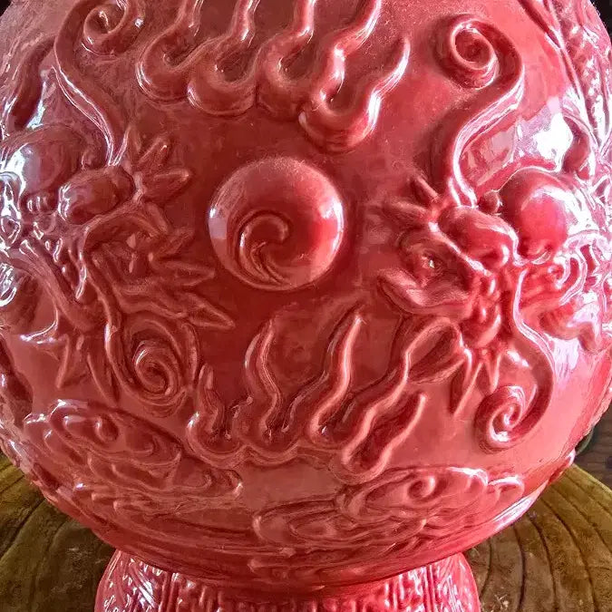 [BUNJANG] Wang Byeong-yeon Incised Red Glaze Dragon Vase / 왕병연/ 양각 홍유 용문화병