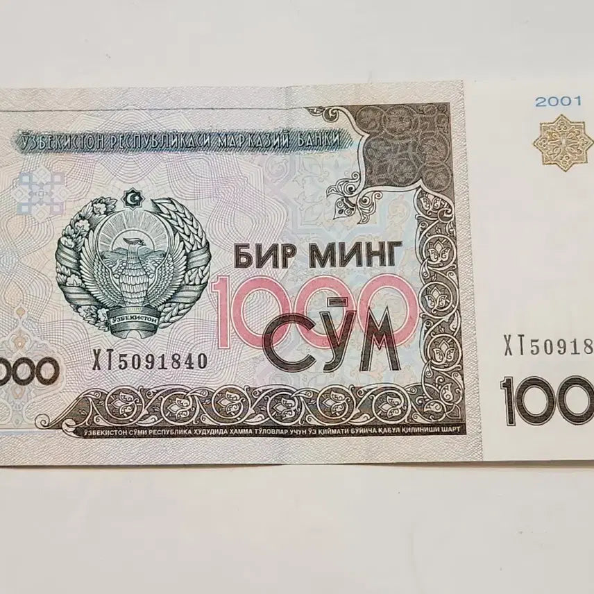 [BUNJANG] Uzbekistan 1000 Som Banknote (2001) / 외국지폐, 우즈베키스탄 1000 숨 2001년