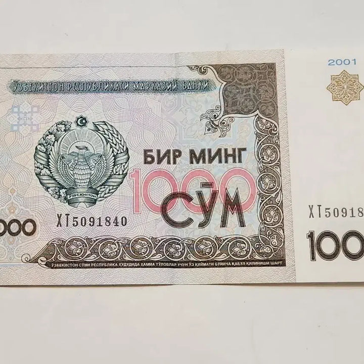 [BUNJANG] Uzbekistan 1000 Som Banknote (2001) / 외국지폐, 우즈베키스탄 1000 숨 2001년