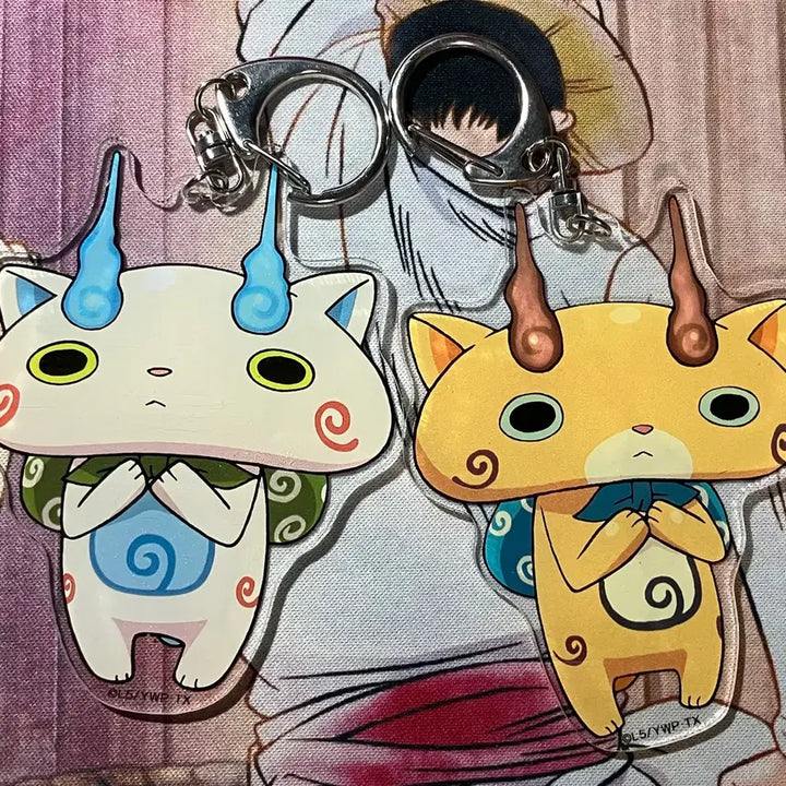 [BUNJANG] Yo-kai Watch Yellow/White Cat Rare Vintage Acrylic Keychain Bundle / 급전)) 희귀 매물 요괴워치 황멍이 백멍이 고전 아크릴 키링 일괄