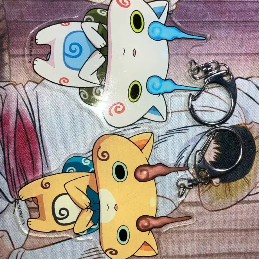 [BUNJANG] Yo-kai Watch Yellow/White Cat Rare Vintage Acrylic Keychain Bundle / 급전)) 희귀 매물 요괴워치 황멍이 백멍이 고전 아크릴 키링 일괄