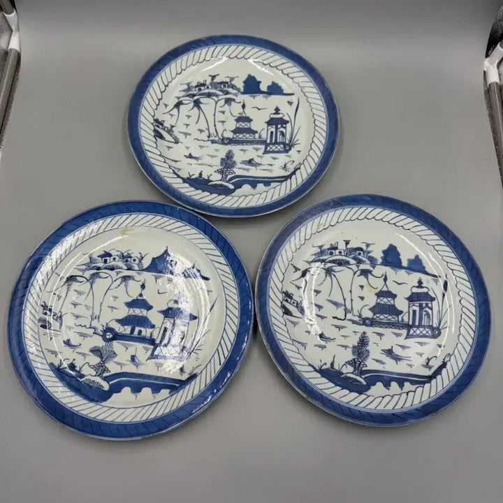 [BUNJANG] Qing Dynasty Blue and White Porcelain Landscape Export Ware Plates (Set of 3) / 청대 청화백자 산수문 수출자기 접시 3점 일괄 중국도자기 골동품 수집품