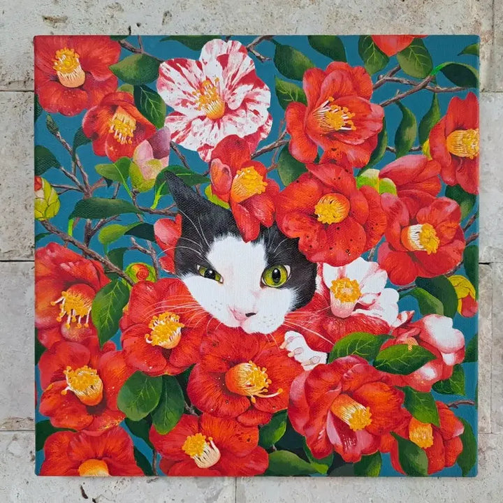 [BUNJANG] Camellia and Cat Acrylic Framed Art / 동백꽃과 고양이 아크릴 그림액자입니다