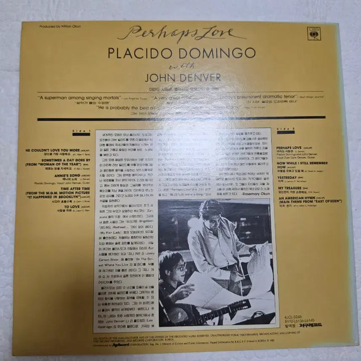 [BUNJANG] Plácido Domingo John Denver Perhaps Love LP / 플라시도 도밍고 존 덴버 LP Perhaps Love