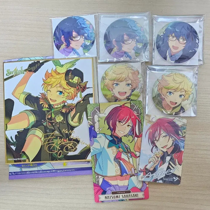 [BUNJANG] Ensemble Stars Switch Tsumugi Sora Natsume Merchandise Bundle / [일괄] 앙스타 스위치 츠무기 소라 나츠메 캔뱃지 색지 포카 아르카나