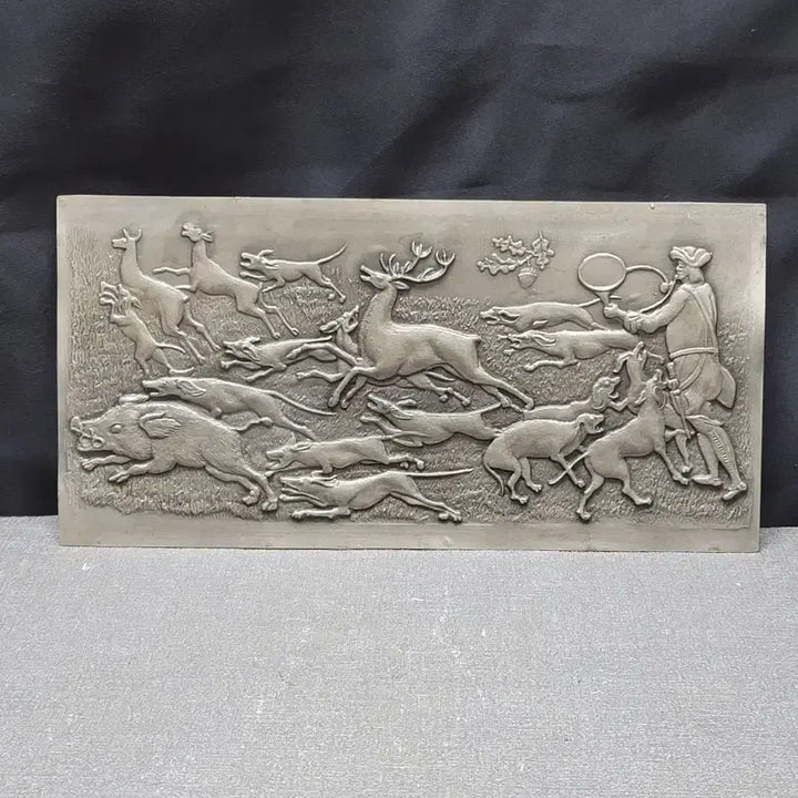 [BUNJANG] German Pewter Relief Plate Hunting Scene / 독일 퓨터사 주석판 부조 그림