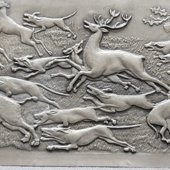 [BUNJANG] German Pewter Relief Plate Hunting Scene / 독일 퓨터사 주석판 부조 그림