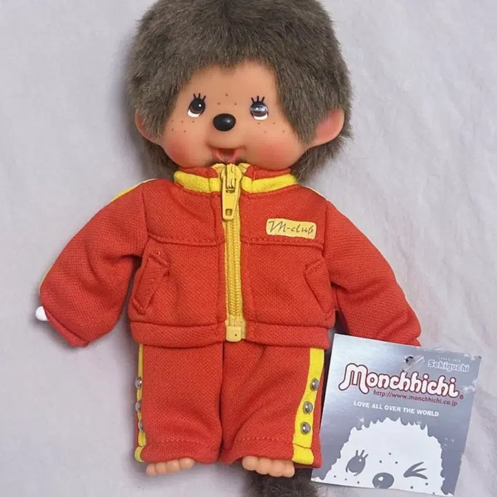 [BUNJANG] M-Club Monchhichi Plush Doll - Red Training Suit Style / 빨강 트레이닝룩 M-club 몬치치 봉제인형 스포츠 인형