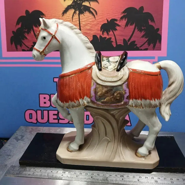 [BUNJANG] Ceramic Horse Figurine White Orange / 도자기 말 장식품 흰색 오렌지색
