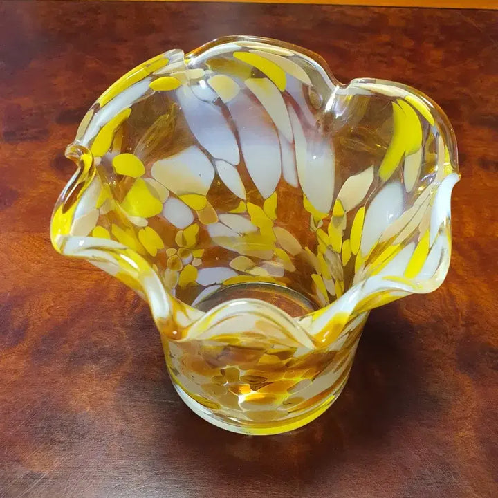 [BUNJANG] Vintage Polish Hand-Blown Glass Ruffled Vase / 빈티지 폴란드 핸드블로운 유리 오브제