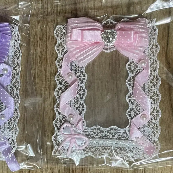 [BUNJANG] Handmade Ribbon Lace Photocard Holder Pink Heart Princess / 리본 레이스 탑꾸 포카홀더 탑로더 수제 핑크 분홍 하트 공주 레이스