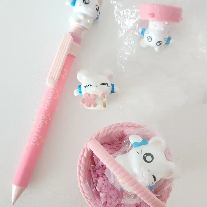 [BUNJANG] Vintage Hamtaro Ribbon Seal, Mechanical Pencil, Figure Set / 고전 햄토리 리본 도장,샤프,피규어