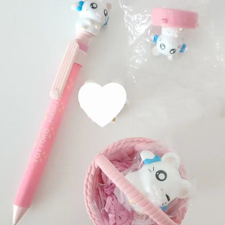 [BUNJANG] Vintage Hamtaro Ribbon Seal, Mechanical Pencil, Figure Set / 고전 햄토리 리본 도장,샤프,피규어