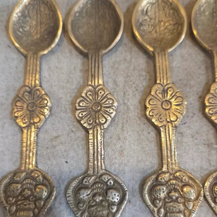 [BUNJANG] Antique Brass Apothecary Spoons / Tea Spoons (Set of 6) / 옛날 동 약스푼 / 차스푼 6점
