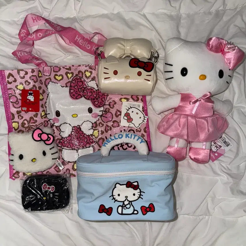 [BUNJANG] Hello Kitty Ballet Doll Pouch Crossbody Coin Bag Tarpaulin Bag Set / 키티 발레 인형 화장품 여행 파우치 크로스백 동전지갑 타포린백 6종 새상품 일괄