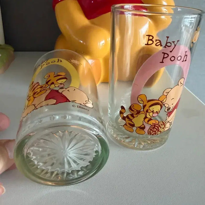 [BUNJANG] Disney Baby Pooh Retro Glass Cup Set (2 Types) / 고전 베이비푸 (곰돌이푸) 레트로 컵 2종세트