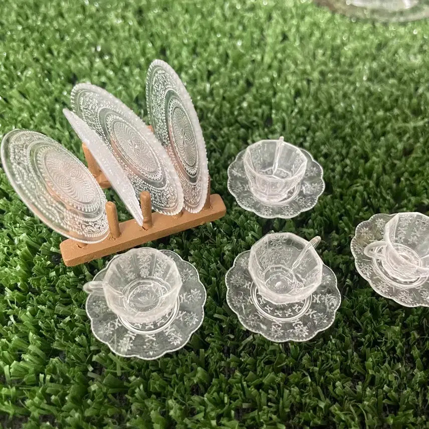 [BUNJANG] Miniature Glass Teacup Set for 4 / 미니어처 유리 찻잔 세트 4인조