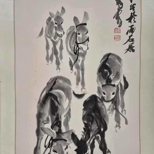 [BUNJANG] Huang Zhou Donkey Painting (Ly-do) 1980s-1990s Chinese Ink Painting / 황주, 려도(나귀그림), 70x39cm, 1980-90년대.