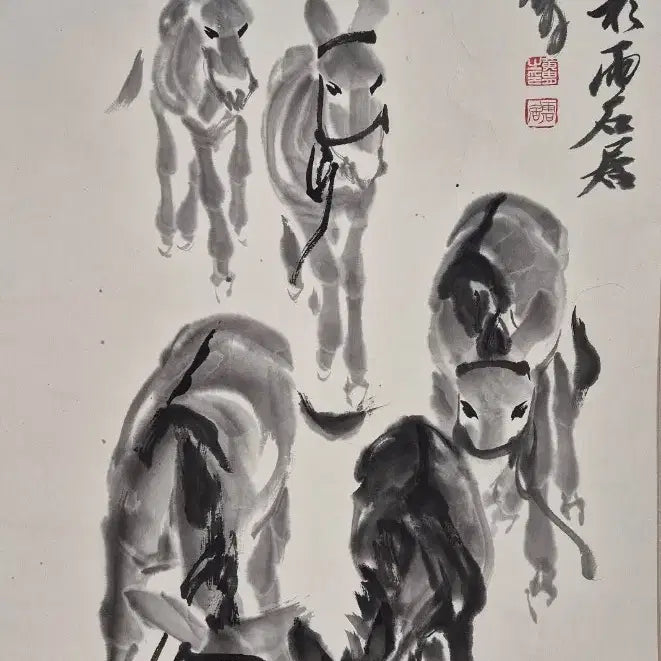 [BUNJANG] Huang Zhou Donkey Painting (Ly-do) 1980s-1990s Chinese Ink Painting / 황주, 려도(나귀그림), 70x39cm, 1980-90년대.