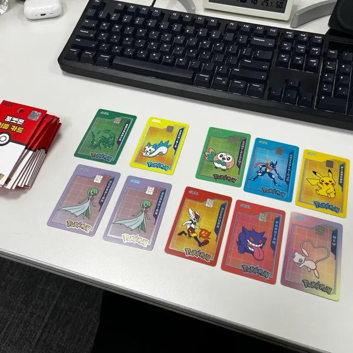 [BUNJANG] Ezyul Pokémon Transportation Cards Bundle Set (Mew, Pikachu, Rayquaza, Gengar, Pachirisu, Rowlet, Greninja, Gardevoir x2, Cinderace) / 이즐 포켓몬 교통카드 10장 일괄판매  (뮤 피카츄 레쿠쟈 팬텀 파치리스 나몰빼미 개굴닌자 가디안2장 에이스번)