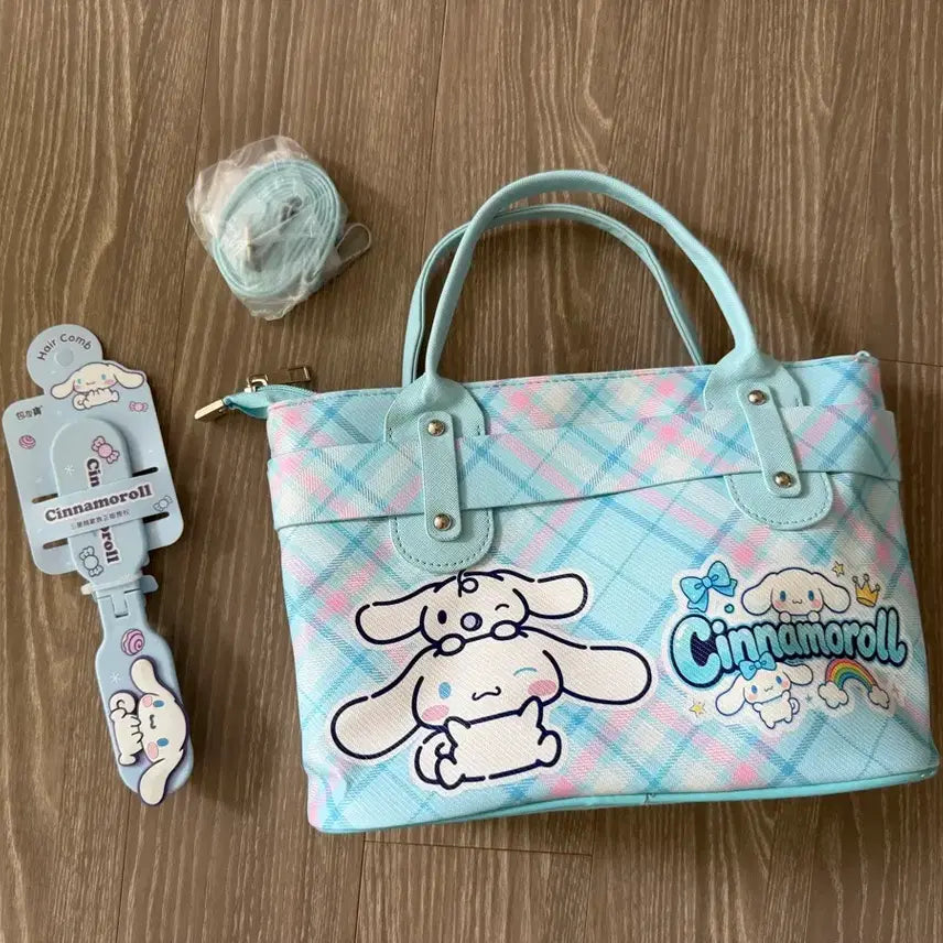 [BUNJANG] Cinnamoroll Plaid Tote Bag + Comb Set / 시나모롤 체크 무늬 토트백 + 빗 세트