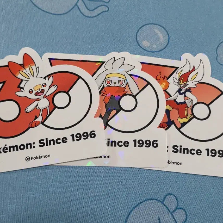 [BUNJANG] Pokemon 30th Anniversary Logo Sticker Bundle - Scorbunny, Raboot, Cinderace / 일괄) 포켓몬스터 30주년 기념 로고 스티커 염버니 래비풋 에이스번