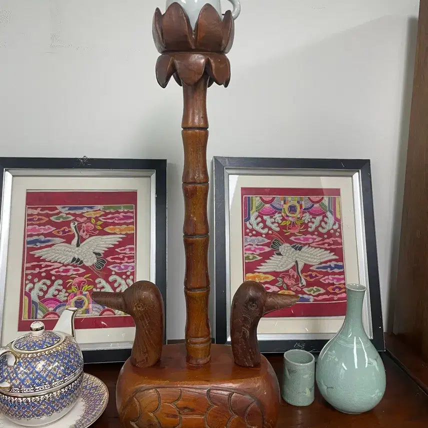 [BUNJANG] Double-Eyed Oil Lamp Stand with Ceramic Holder / 쌍목안 등잔대 호롱포함