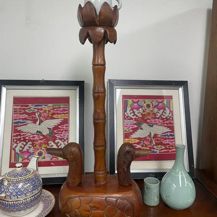 [BUNJANG] Double-Eyed Oil Lamp Stand with Ceramic Holder / 쌍목안 등잔대 호롱포함