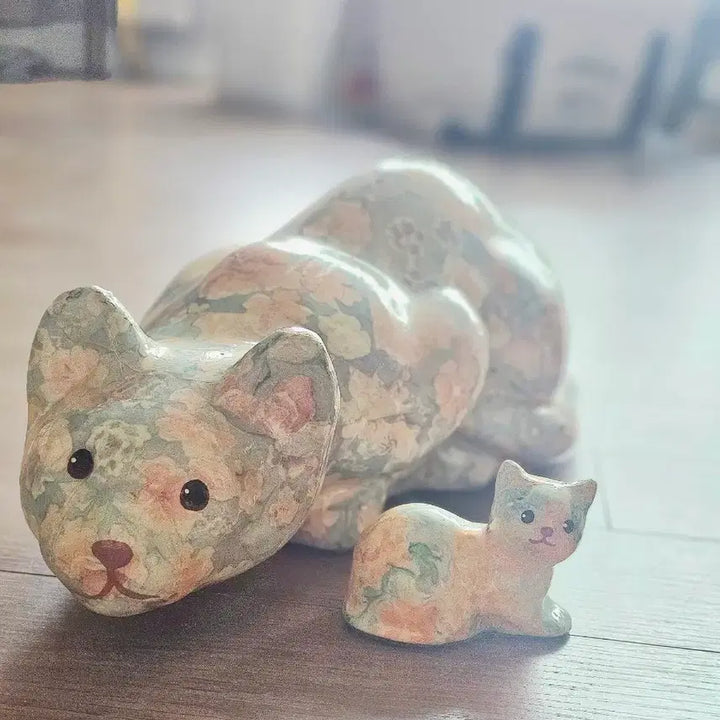 [BUNJANG] Vintage Decoupage Floral Cat Set / 빈티지 데코파주 꽃무늬 고양이 세트