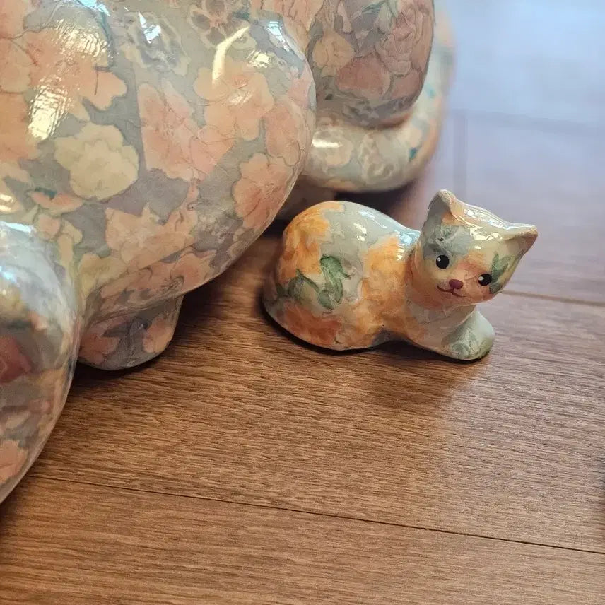 [BUNJANG] Vintage Decoupage Floral Cat Set / 빈티지 데코파주 꽃무늬 고양이 세트