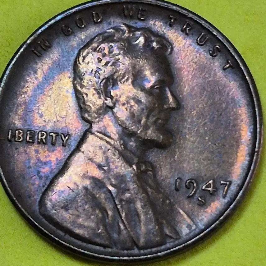 [BUNJANG] 1947 Lincoln Cent "Rainbow Toning" Coin / 1947 년S링컨 센트  무지개 토닝