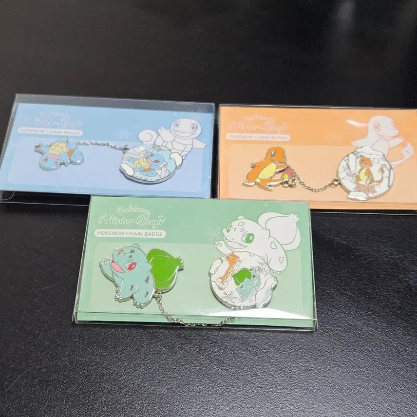[BUNJANG] Pokemon Store Chain Badge "Winter Days" Set / 포켓몬 스토어 체인 뱃지 Winter Days 이상해씨 파이리 꼬북이 3종 일괄 판매