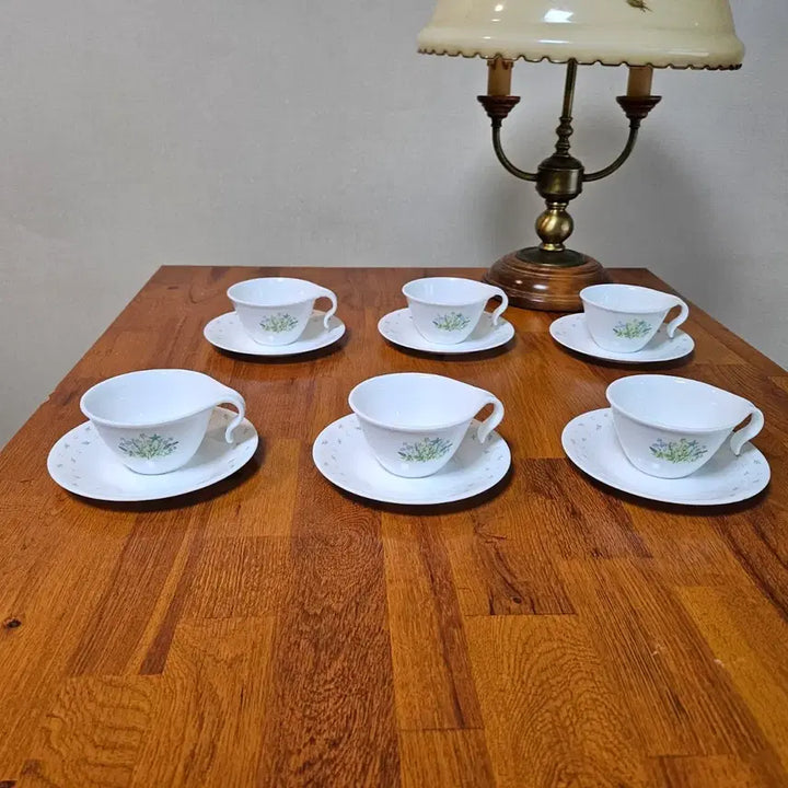 [BUNJANG] Corning Corelle Herb Coffee Cup &amp; Saucer Set (6-Person, 12-Piece, Vintage, Unused) / 올드 단종품 오리지널 일체형 코렐 허브 커피잔 6인조 미사용품.