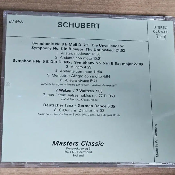 [BUNJANG] Schubert Symphony No. 8 "Unfinished" &amp; Symphony No. 5, 7 Waltzes, German Dance CD / Schubert - Symphony No. 8 "Unfinished" / Symphony No. 5 / 7 Waltzes / German Dance (수입CD)
