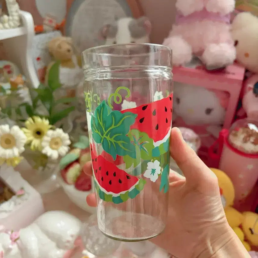 [BUNJANG] Vintage Watermelon Illustration Glass Cup / (오늘까지 할인)빈티지 수박 일러스트 컵