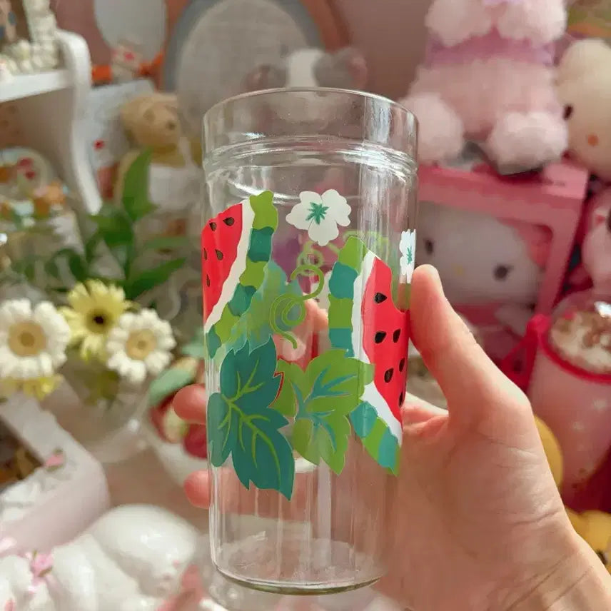[BUNJANG] Vintage Watermelon Illustration Glass Cup / (오늘까지 할인)빈티지 수박 일러스트 컵
