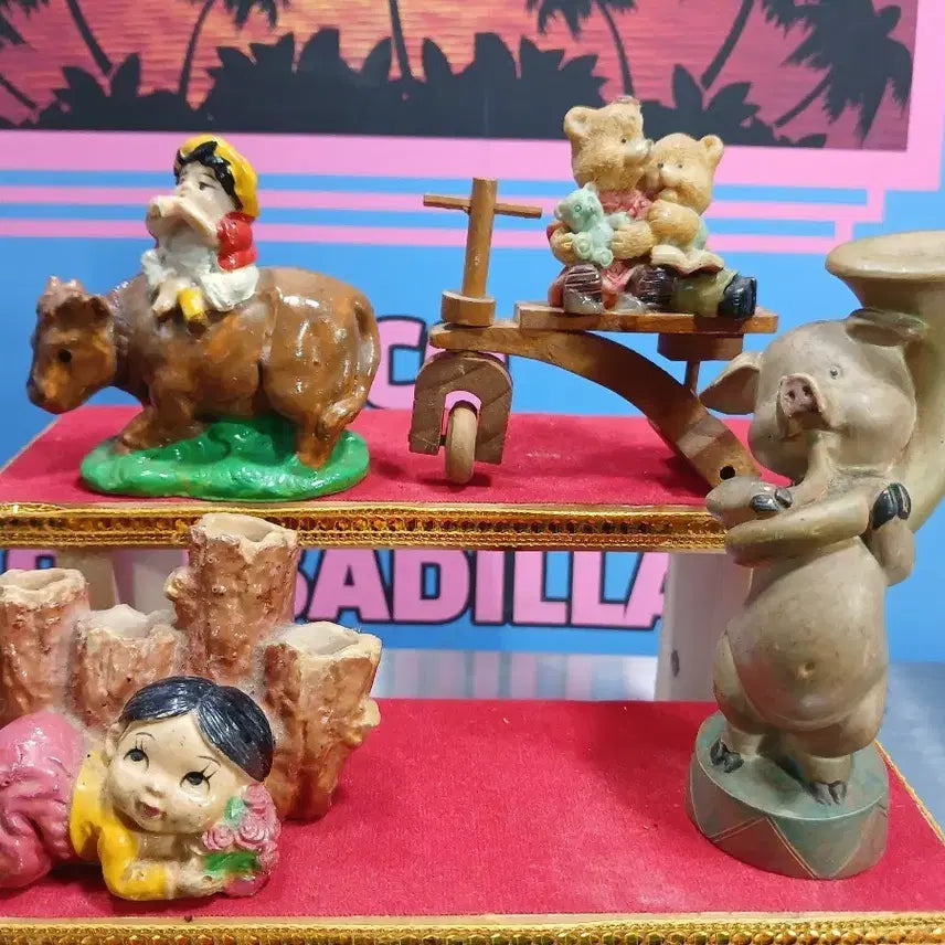 [BUNJANG] Teddy Bear &amp; Pig Figurine Set - Vintage Collectible / 테디베어 돼지 피규어 세트